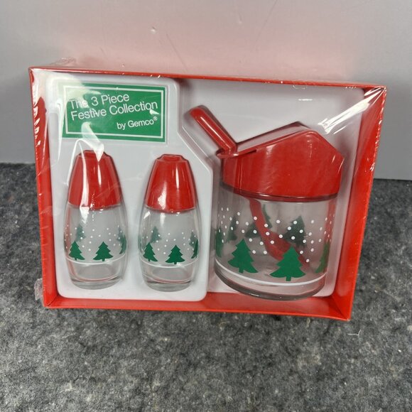 VTG Gemco 3 pc Festive Collection Salt & Pepper Shakers Sugar Pot Christmas NEW - Picture 8 of 8